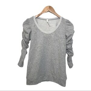 Left Coast Puffy sleeve sweater grey SOFT XS Anthro boho Anthropologie shirt